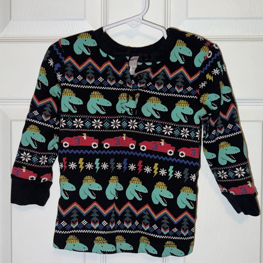 Hanna Andersson Print Thermal Henley Tee - Dino Fair Isle - Size 3T